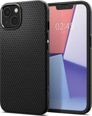 A black phone case is shown next to a smartphone.