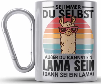 Produktbild von Trendation - Llama Edelstahl Tasse Karabiner Alpaka Geschenk Lama-Liebhaber Geschenkidee Frauen Sei Immer Du Selbst (Silber)