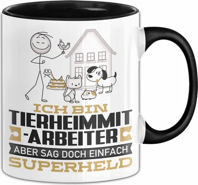 Produktbild von Tierheimmitarbeiter Geschenk Tasse Ich Bin Tierheimmitarbeiter Aber Sag Doch Einfach Superheld Lustige Geschenkdiee für Tierheimmitarbeiter Kaffee-Becher (Schwarz)
