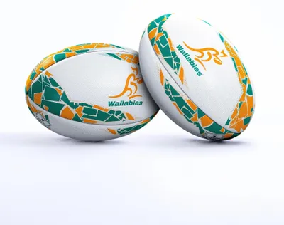 Obrázek produktu pro Gilbert Rugbyball – míč pro fanoušky, velikost 5 – bílý míč s potiskem