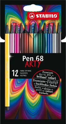 Immagine prodotto di Pennarello premium - STABILO Pen 68 - ARTY - confezione da 12 pezzi con occhiello per appendere - con 12 colori diversi