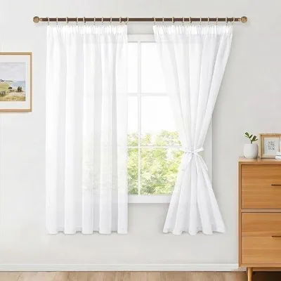 Productafbeelding van Set van 2 Transparante Voile Gordijnen 145 x 140 cm Wit - Moderne Decoratieve Siergordijnen voor Woonkamer en Slaapkamer - Gemakkelijk t