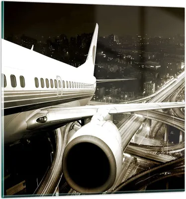 Produktbild von Bilder auf glas - Flugzeug Straßen Stadt - 70x70cm - Glasbilder - Wandbilder - Kunstdruck - zum Aufhängen bereit - Wanddekoration aus Glas - Glas Bilder - Wandbild auf Glas - Einteilig - GAC70x70-0180