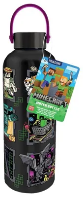 Image de Bouteille métallique avec dragonne, décorée avec le logo de Minecraft