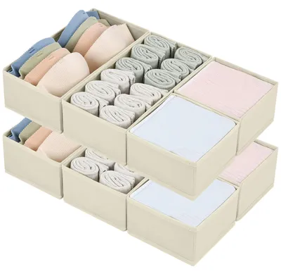 Produktbild von Faltbox Aufbewahrungsbox Schubladenorganizer - 8-teilig - Beige - Faltbar - Für Kleiderschrank und Schublade