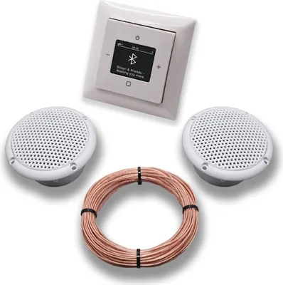 Produktbild von Busch Jäger DAB+ Bluetooth Unterputz Unterputzradio DAB BT 8217 U – 101 alpinweiß Komplettset Balance SI + 2 x Deckenlautsprecher Feuchtraum Badezimmer + 20 m Lautsprecherkabel 2x0,75 mm² 8217U-101