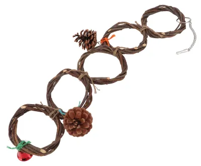 Produktbild von Papageienring-Spielzeug, sicher handgestrickt, zum Aufhängen, Vogelschaukel mit Haken für Vögel, Papageien, 5 Ringe