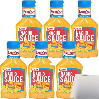 A product shot of multiple bottles of Bautzner Nacho Sauce arranged in two rows.