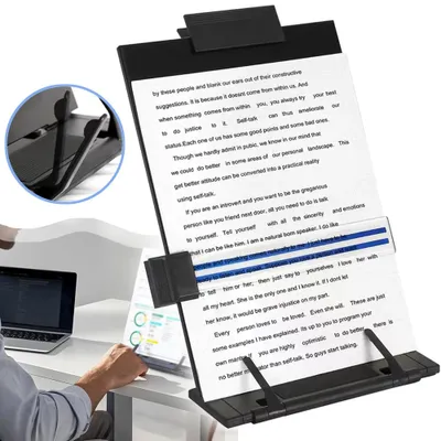 Image de Support pour notes et documents de bureau - Porte-documents A4 et tablette - Agrafeuse - Règle de ligne - Noir