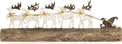Image de Décoration de Noël Renne traîneau sur tronc en bois 76 cm figurine artisanale en bois de manguier et métal avec cinq rennes décoration festive