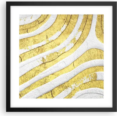 Produktbild von Gerahmtes Poster - Schwarzer Rahmen - Abstraktion Gold Weiß - 40x40 cm - Wand Bild - Wanddeko - Wandbilder - Kunstposter - Wandposter - Bilderrahmen - Bilder - Kunstdruck - P2BAC40x40-4511