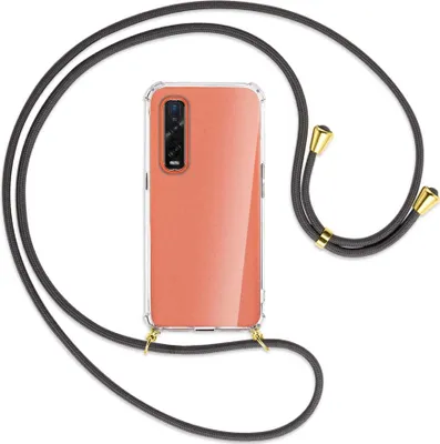 Produktbild von Handykette Backcover-Schutzhülle mit Band (Metall goldfarben) für Oppo Find X2 Pro - dunkelgrau