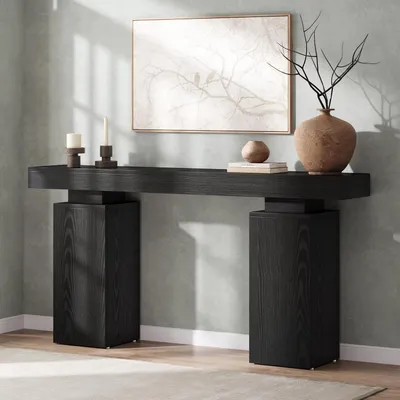Immagine prodotto di Tavolino consolle da 160 cm, legno nero, stile rustico, ideale per l'ingresso, dietro il divano o come tavolino in soggiorno