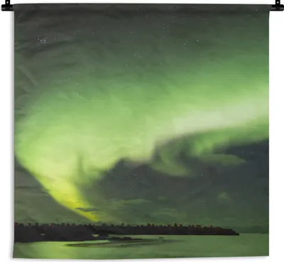 Produktbild von MuchoWow® Wandteppich Wandbehang Nordlichter - Grün - Norwegen 150x150 cm Tapisserie Dekoration Wandtuch - Wohnaccessoires - Modernes