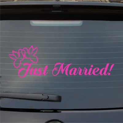 Produktbild von Heckscheibenaufkleber Just Married Tauben Liebe Hochzeit 55x16,5 cm Pink Auto Aufkleber Sticker