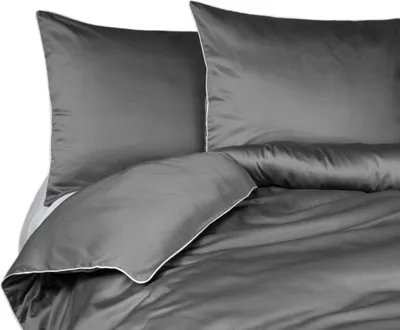 Produktbild von Reine Baumwolle Makosatin Bettwäsche Set 180x200 Grau Premium