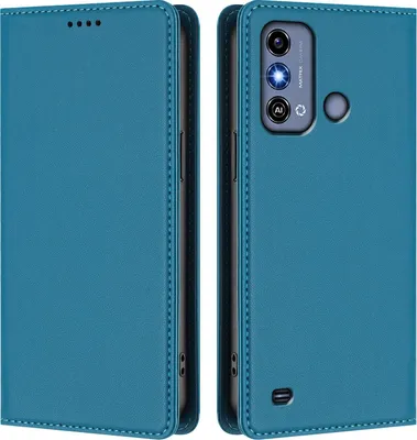 Produktbild von Handyhülle für ZTE Blade A53, Kunstleder Klapphülle Stoßfeste Magnetische Hülle mit Ständer Blau