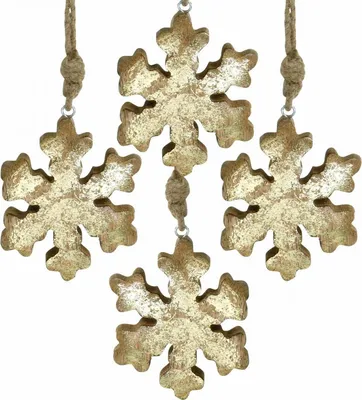 Produktbild von Schneeflocke Mangoholz Natur Gold Ø10cm Weihnachten Deko 6St