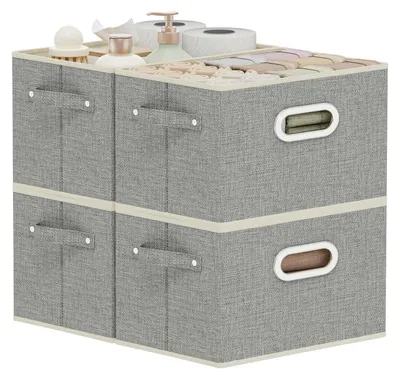 Productafbeelding van Open opbergboxen voor stoffen, inklapbare opbergboxen voor wasgoed, inklapbare boxen met handgrepen, set van 4 opbergmanden voor kleding