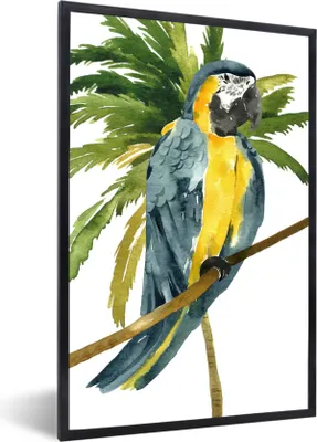 Produktbild von MuchoWow® Gerahmtes Poster Dschungel - Papagei - Aquarell 60x90 cm - Poster mit Schwarzem Bilderrahmen Wandposter Rahmen Foto Bilder - Kunst
