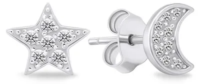 Produktbild von Silberne asymmetrische Ohrringe mit Zirkonen EA616W
