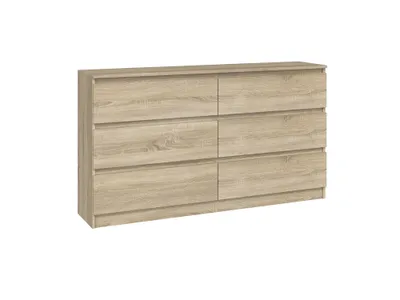 A dresser with six drawers against a white background.