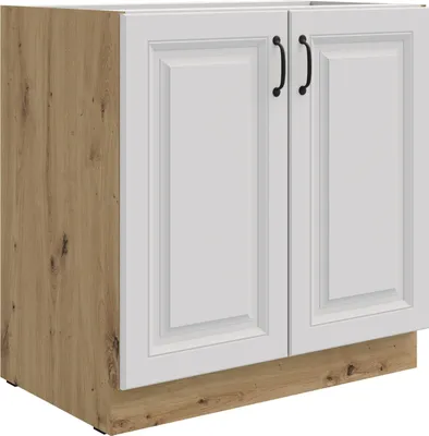 Produktbild von Unterschrank 80 cm Stilo Weiss + Eiche Artisan Küchenzeile Küchenblock Küche