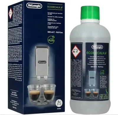 A product box and a bottle of De'Longhi EcoDecalk descaler.