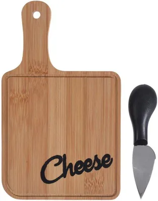 Image de Assiettes à fromage en bois, lot de 2 - Assiettes à fromage en bois - Couteau à fromage et fourchette à fromage - Idéales pour le service - Dimensions : 19 x 12 cm - Cadeau parfait - Plateau à fromage avec couteau