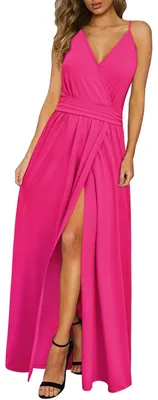 Productafbeelding van Solidchoice - V-Hals Maxi Jurk met Spaghetti Bandjes en Slit