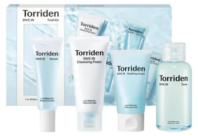 Obrázek produktu pro Torriden – Zkušební sada DIVE-IN pro péči o pleť (tonikum, čisticí pěna, sérum, krém)