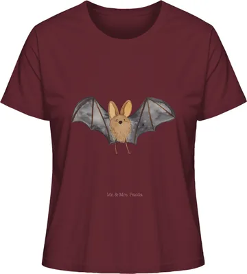 Produktbild von Mr. & Mrs. Panda Damen Basic T-Shirt Fledermaus Flügel Größe S - Burgundy - Geschenk, shirt, Sommershirt, Kurzarmshirt, Lustige Sprüche