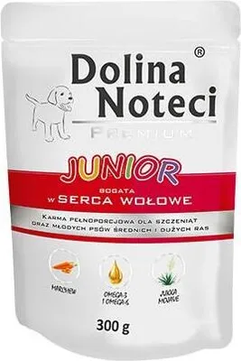 Produktbild von Dolina Noteci Junior Glutenfrei Premium Nassfutter für Mittelgroße und Große Rassen - Reich an Rinderherzen 300g (5-er pack)