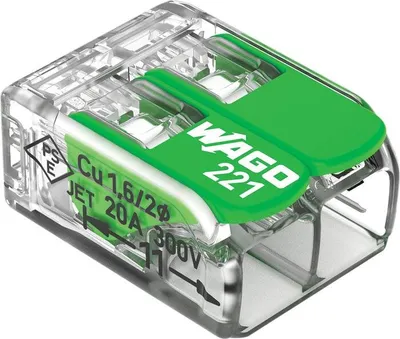 Image de Connecteur Wago 221 Green Connecteur Compact à Levier 2x4mm2 - Wago
