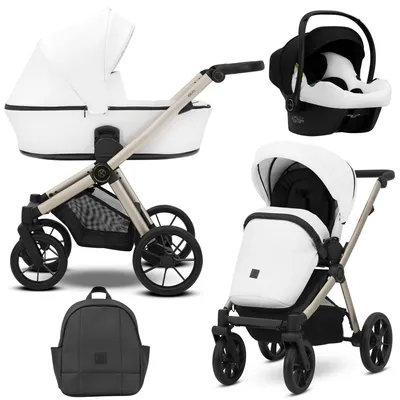 Image de Kunert BRAV 3in1 Poussette éco-cuir en blanc avec cadre champagne et roues en gel
