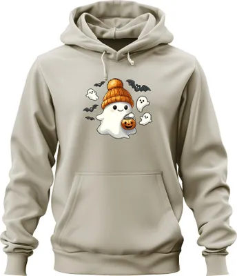 Obrázok produktu pre Roztomilý halloweenský duch s čiapkou tekvicový lampáš Kawaii roztomilá uni mikina s kapucňou, príroda, XXL