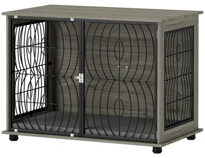 Image de Caisse de transport pour chiens - Cage de transport verrouillable pour grands chiens - Fabriquée en panneaux de particules et en acier - Couleur : gris