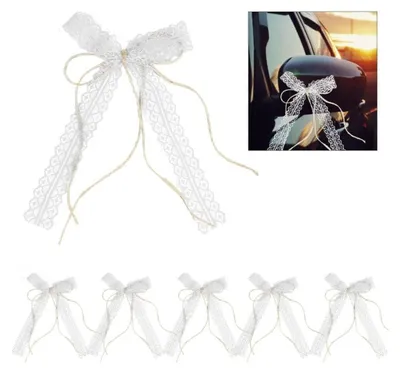 Produktbild von 30 Stück Hochzeit Autoschleifen Spitze Antennenschleifen Weiße Doppelschicht Bänder und Schleifen Hochzeit Autoschmuck Schleifen für