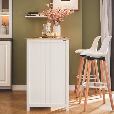 Produktbild von SoBuy KNL05-W Kücheninsel mit 2 Rattankörben Küchenschrank Kommode Schrank Sideboard Bartisch Buffet Weiß