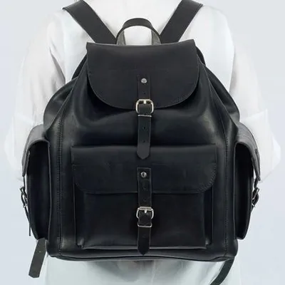 Zdjęcie produktu dla Elegancki Plecak skórzany damski Vintage z kieszeniami czarny BR81