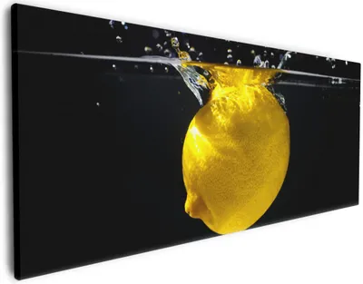 Produktbild von Wallario Premium Leinwandbild Zitrone im Wasser - Frisches Obst für die Küche in Größe 80 x 200 cm
