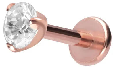 Produktbild von Ohrpiercing, Nasenpiercing Titan Labret mit Innengewinde EINGEFASSTER KRISTALL RoséGold Stablänge: 10mm | Stabstärke: 1,2mm | Kristallgröße: 3mm