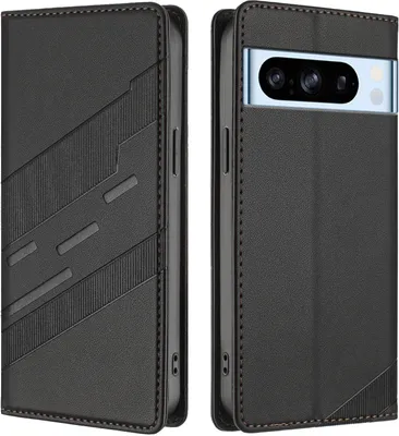 Produktbild von Hülle für Google Pixel 8 Pro, Kunstleder Brieftaschen Handyhülle mit Kartenfach und Standfunktion Schwarz