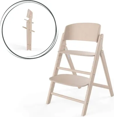 A light wood high chair shown from the front.