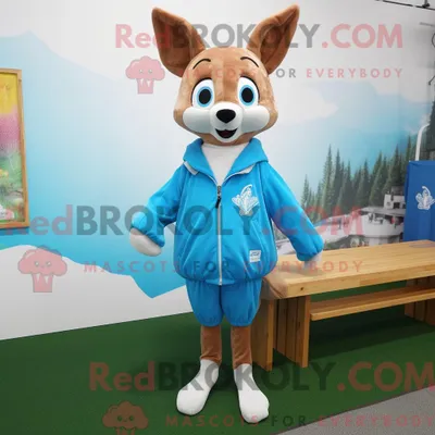 Produktbild von Himmelblaues REDBROKOLY Reh-Maskottchen-Kostüm mit Windjacke und Schnürsenkeln