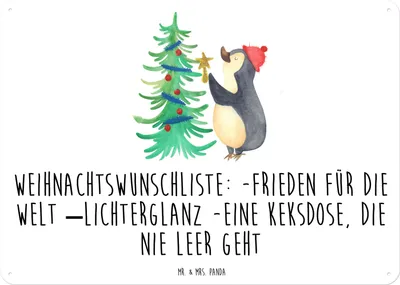 Produktbild von Mr. & Mrs. Panda tafel Pinguin Weihnachtsbaum DIN A3 - Weiß - Geschenk, Schild, Blechschild, Weihnachten, Winter, Wandbild, Türschild, Metallbild