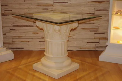 Produktbild von Glastisch Cochtisch Wohnzimmertisch Beistelltisch Blumensäule Blumenständer creme-beige-antikfinish 60cmx60cm Facettenbschliff