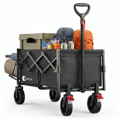 Produktbild von SUNULA Bollerwagen Faltbar mit Erweiterbarer Heckklappe – 80L & 115L Hunde Transportwagen, Schwarz