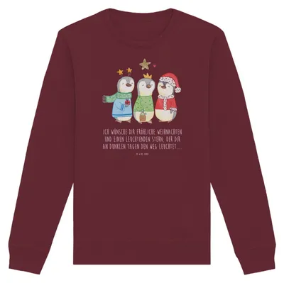 Produktbild von Mr. & Mrs. Panda Bio Baumwoll Pullover Winterzeit Heilige drei Könige Größe S - Burgundy - Geschenk, Sweatshirt, Winter, Weihnachtszeit, Weihnachten, Sweater, Pulli