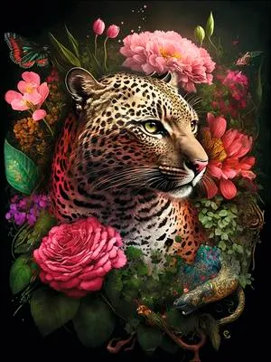 Produktbild von Leinwandbild Leopard With Flowers 57x77 cm
